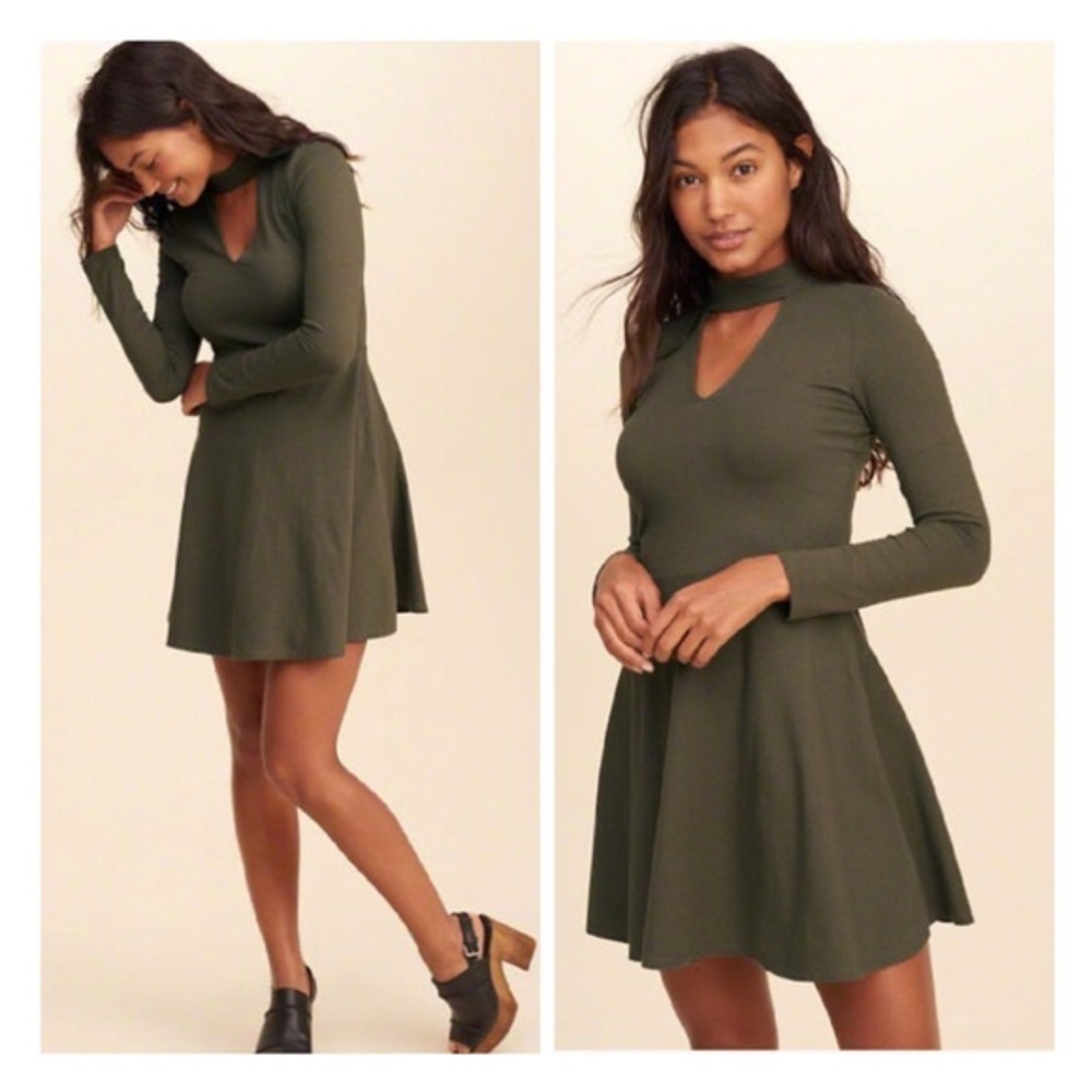 Olive green choker skater dress S